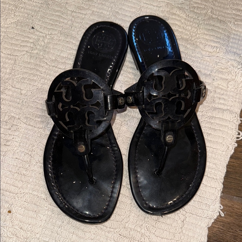 Tory Burch Black Logo Thong Sandals